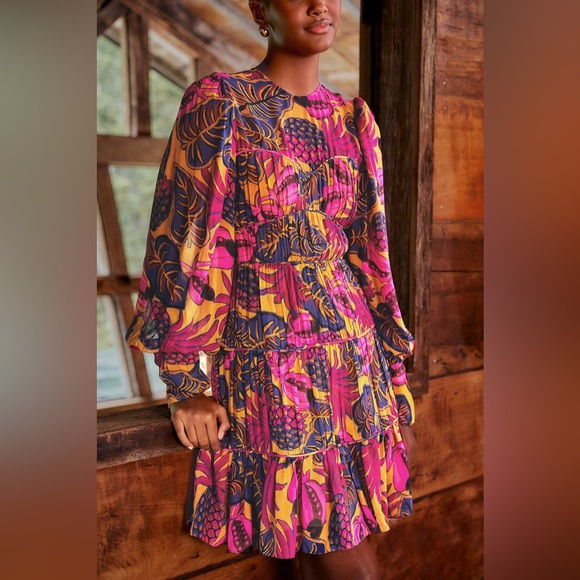 FARM Rio Dresses & Skirts - FARM Rio Yellow Fruit Dream Long Sleeve Mini Dress